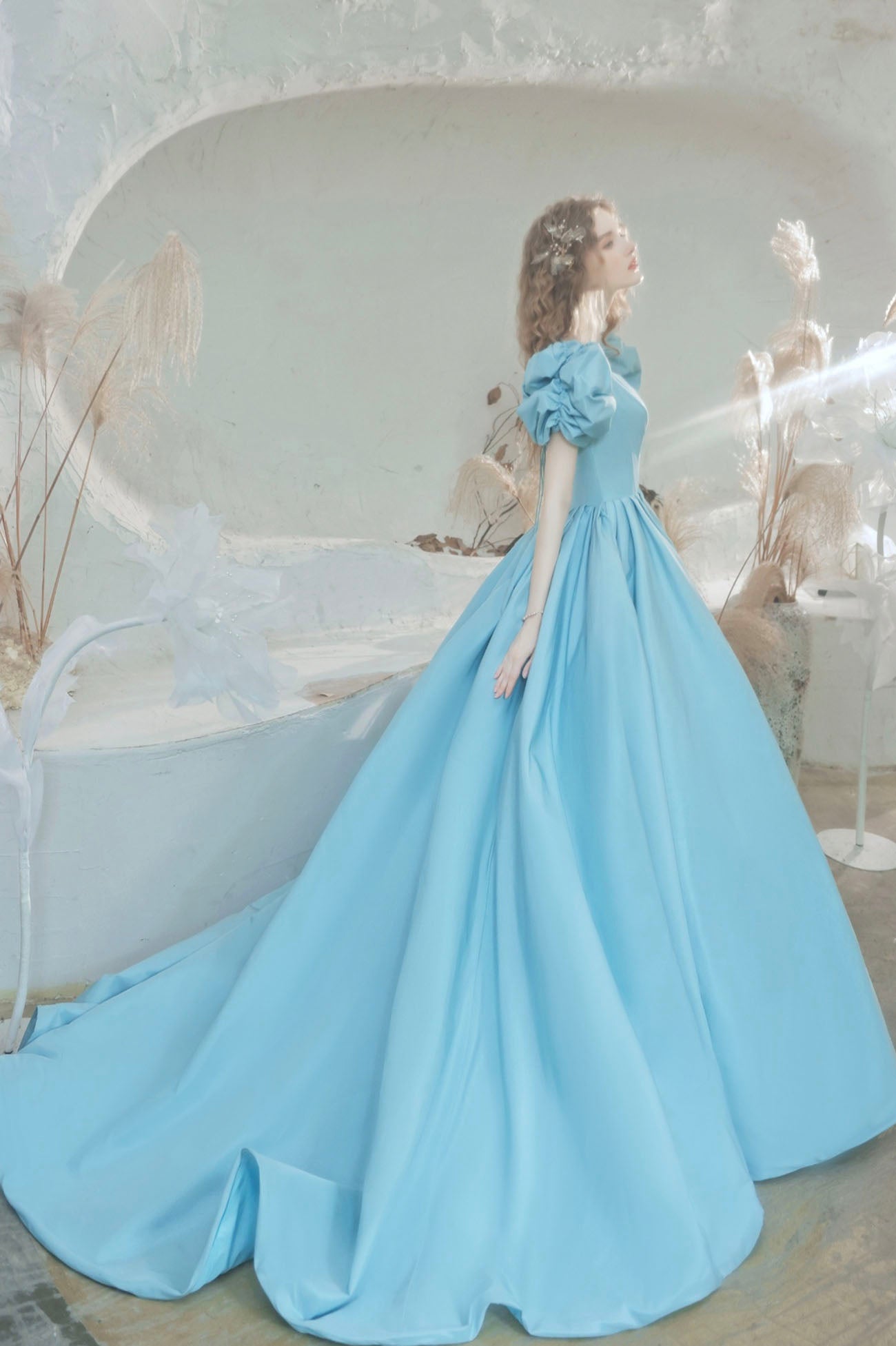 Blue Satin Long Prom Dress, Lovely A-Line Evening Party Dress