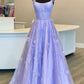 Purple Tulle Long A-Line Prom Dress, Beautiful Spaghetti Strap Evening Party Dress