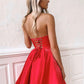 Red Satin Strapless Short Prom Dress, A-Line Mini Party Dress