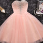 Pink Sweetheart Neck Tulle Short Prom Dress, A-Line Strapless Party Dress