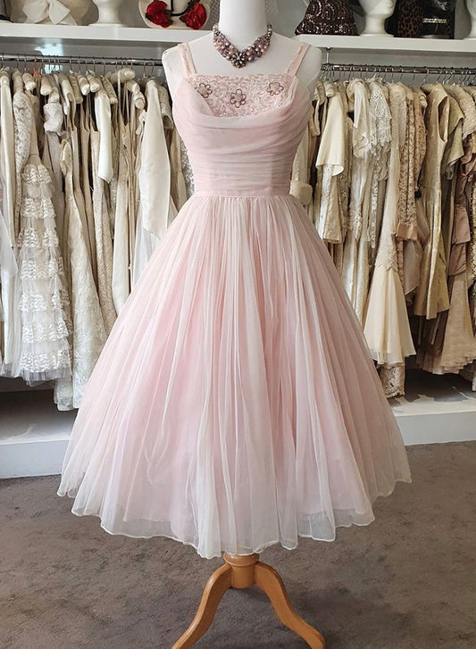 Pink Tulle Sequins Short Prom Dress, A-Line Beautiful Evening Party Dress