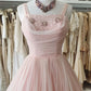 Pink Tulle Sequins Short Prom Dress, A-Line Beautiful Evening Party Dress