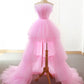 Pink tulle long prom dress, high low evening dress