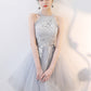 Gray Tulle Lace Short Prom Dress, Cute A-Line Party Dress