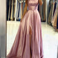 Pink Spaghetti Strap Satin Long Prom Dress, A-Line Backless Evening Dress