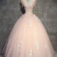 Beautiful Pink Tulle Lace Long Prom Dress, A-Line Sweet 16 Party Dress
