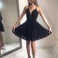 Black Chiffon Short Prom Dress, A-line Backless Cocktail Dress