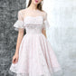 Cute Lace Knee Length Prom Dress, Light Pink Short Party Dress