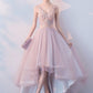 Pink v neck tulle lace prom dress, homecoming dress