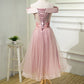 Pink Tulle Lace Short Prom Dress, A-Line Off the Shoulder Party Dress