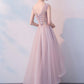 Pink v neck tulle lace prom dress, homecoming dress