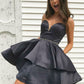 Black satin short prom dress, homecoming dress
