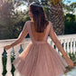 Pink tulle sequins short prom dress, homecoming dress