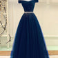 Burgundy off shoulder tulle prom dress, evening dress