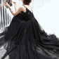 Black V-Neck Tulle Sequins Long Prom Dress, Black A-Line Evening Party Dress