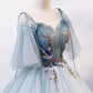 Blue Sweetheart Neck Tulle Long Prom Dress, Blue Tulle Formal Evening Dress