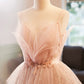 Gorgeous V Neck Beaded Layered PinkTulle Long Prom Dresses, A-Line Evening Party Dresses