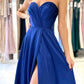 Blue Strapless Long Prom Dress, Simple A-Line Sweetheart Evening Dress