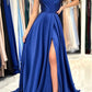 Blue Strapless Long Prom Dress, Simple A-Line Sweetheart Evening Dress