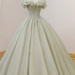 Green Tulle Sequins Long A-Line Ball Gown
