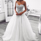 White sweetheart neck lace long prom dress, white evening dress