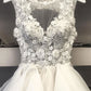 White Tulle Lace Knee Length Prom Dress, A-Line Evening Party Dress