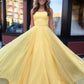 Yellow Spaghetti Strap Backless Prom Dress, Yellow A-Line Chiffon Evening Party Dress